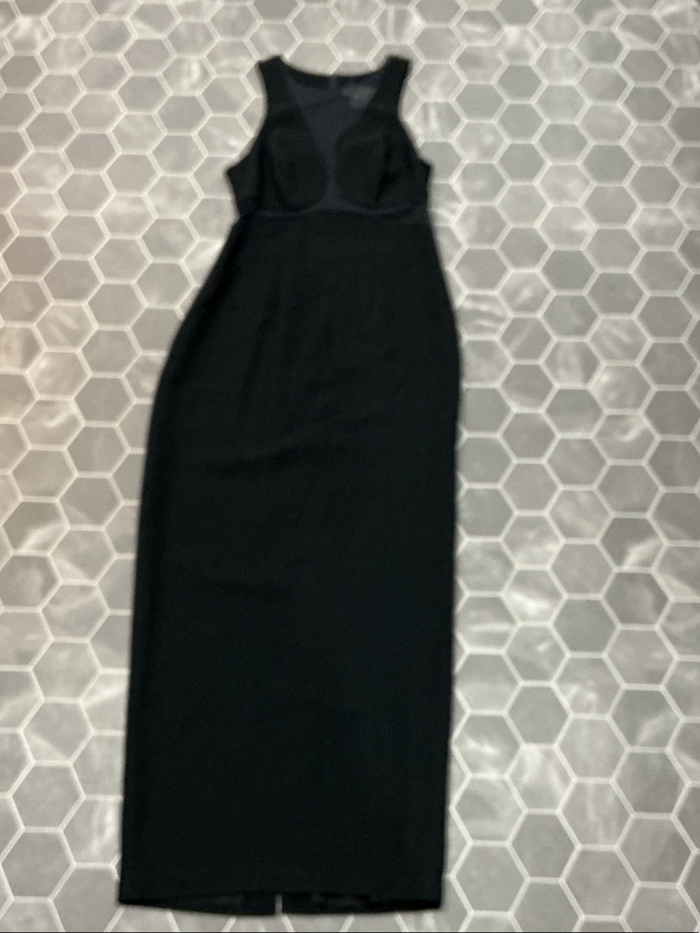 Black Sleeveless Maxi Dress with Sheer Bust Panel